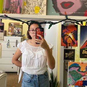 FREE PEOPLE white linen crochet crop top